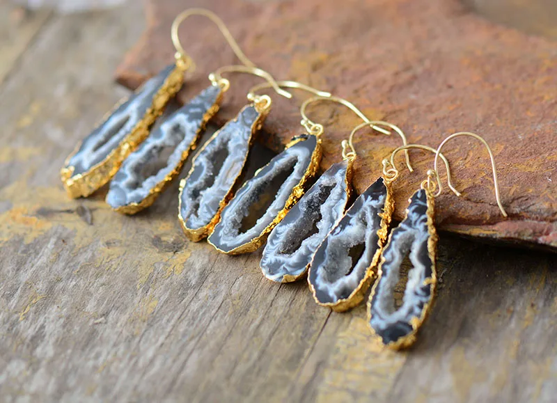Women Earrings Unique Natural Druzy Dangle Earrings Designer Bohemian Earrings US European Drusy Jewelry Dropshipping - Image 4