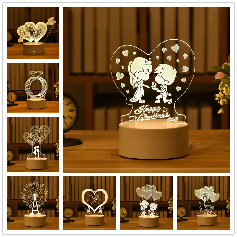 Lámpara LED 3D de amor, luz nocturna acrílica, regalo de San Valentín, Baby Shower, decoraciones para fiesta de cumpleaños, decoración de Pascua, decoración de boda