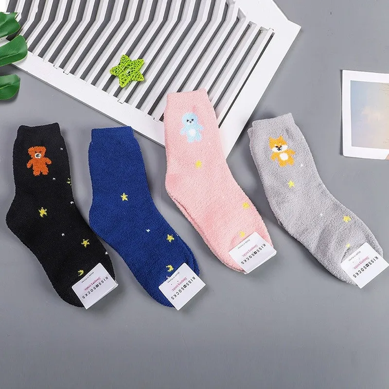 Женские теплые носки из кораллового флиса, милые теплые носки Kawaii Art, хлопковые толстые забавные уличные модные повседневные носки