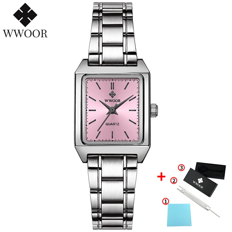 G-Pink surface WWOOR, повседневные женские часы, настоящие Простые Модные кожаные женские наручные часы, маленькие часы, женские часы, подарки для женщин, черные часы - Цвет: G-Pink surface