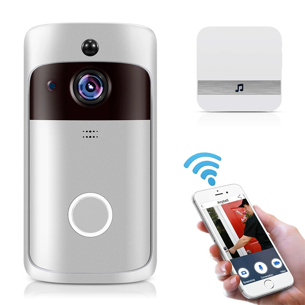 WiFi дверной звонок, умный IP 1080P телефон, видео домофон, дверной звонок, камера ночного видения, ИК-сигнализация, дверной звонок, беспроводная камера безопасности - Цвет: add EU Plug Chime