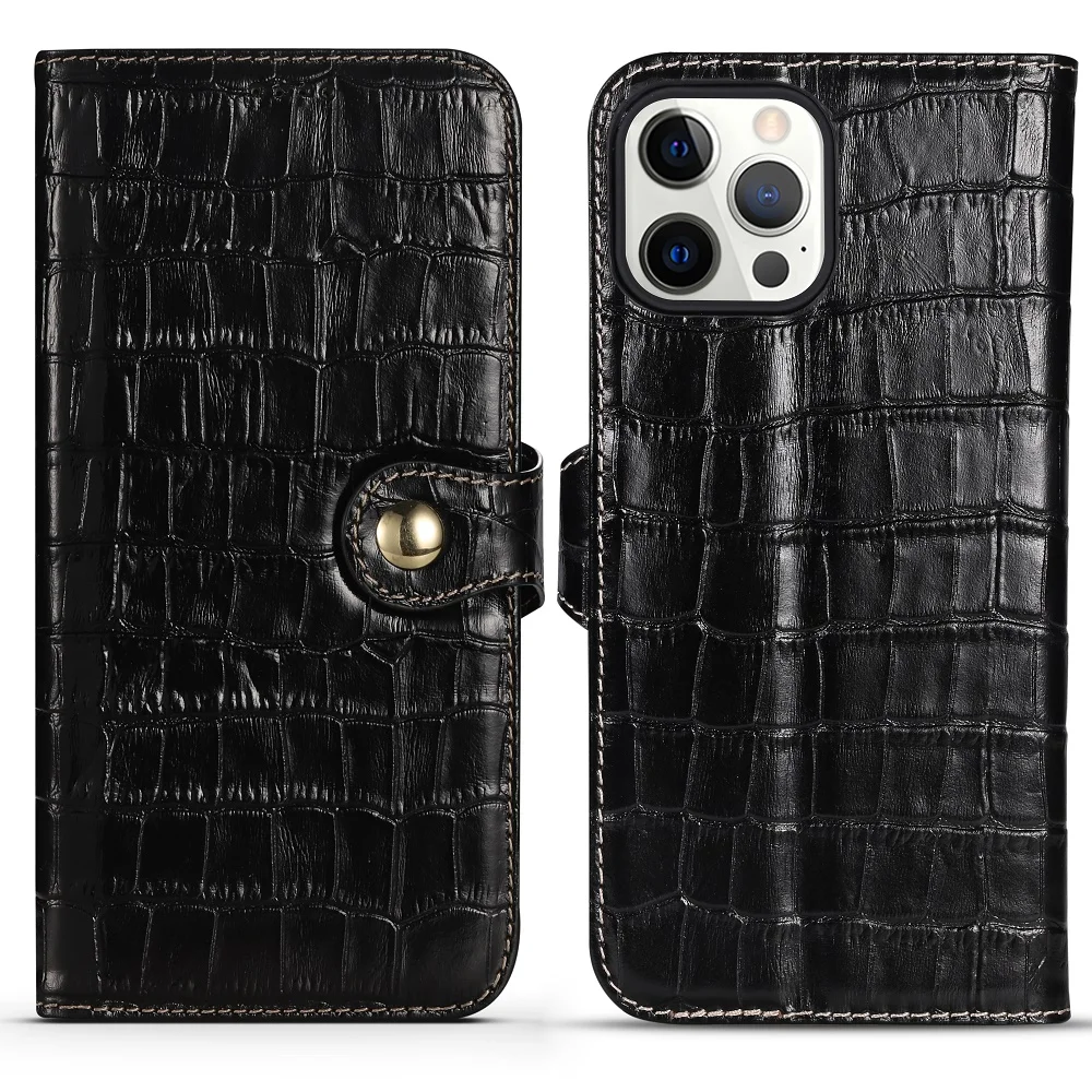 

Crocodile Pattern Genuine Leather Folio Card Cash Pockets KickStand Wallet Case for iPhone 13 Pro Max