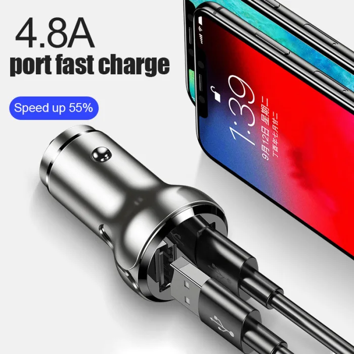 Новое автомобильное зарядное устройство из цинкового сплава с двумя usb-портами, универсальное зарядное устройство
