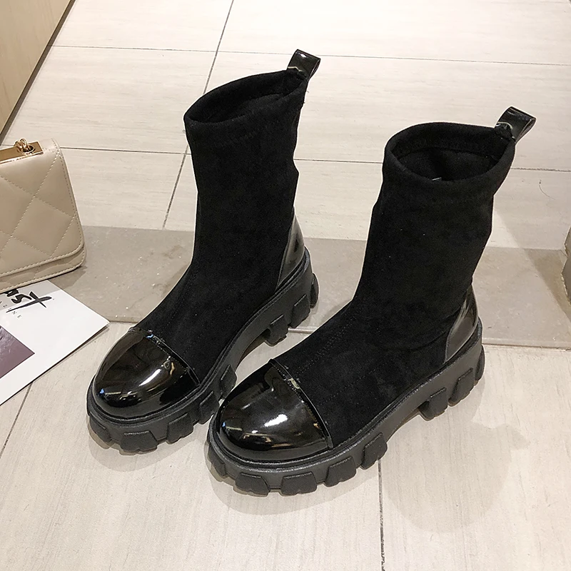 

2019 autumn online celebrities thick soled elastic women's network celebrities thin boots increase British winter women's shoes