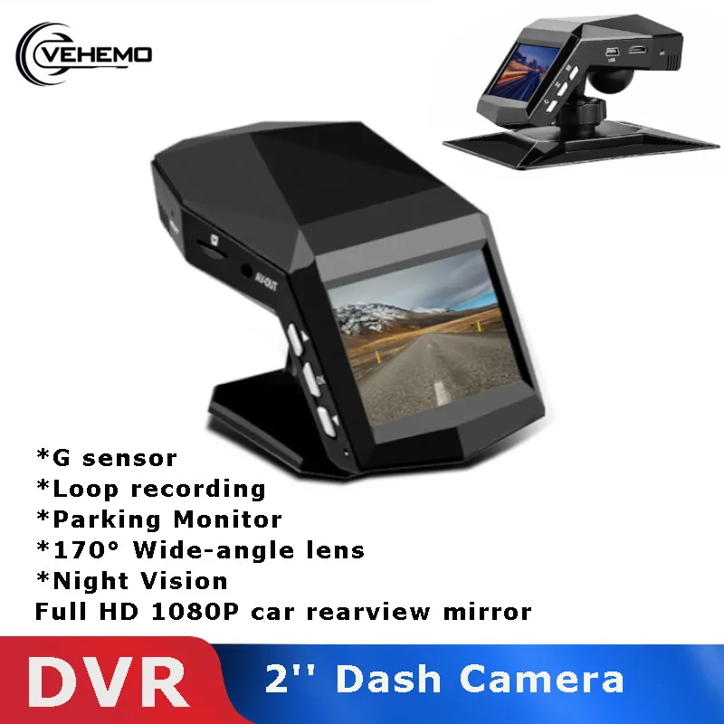 Vehemo видеорегистратор DVR ночное видение HD 1080P 170 ° g-сенсор зеркало заднего вида с TF Dashcam Обнаружение движения Камера вождения