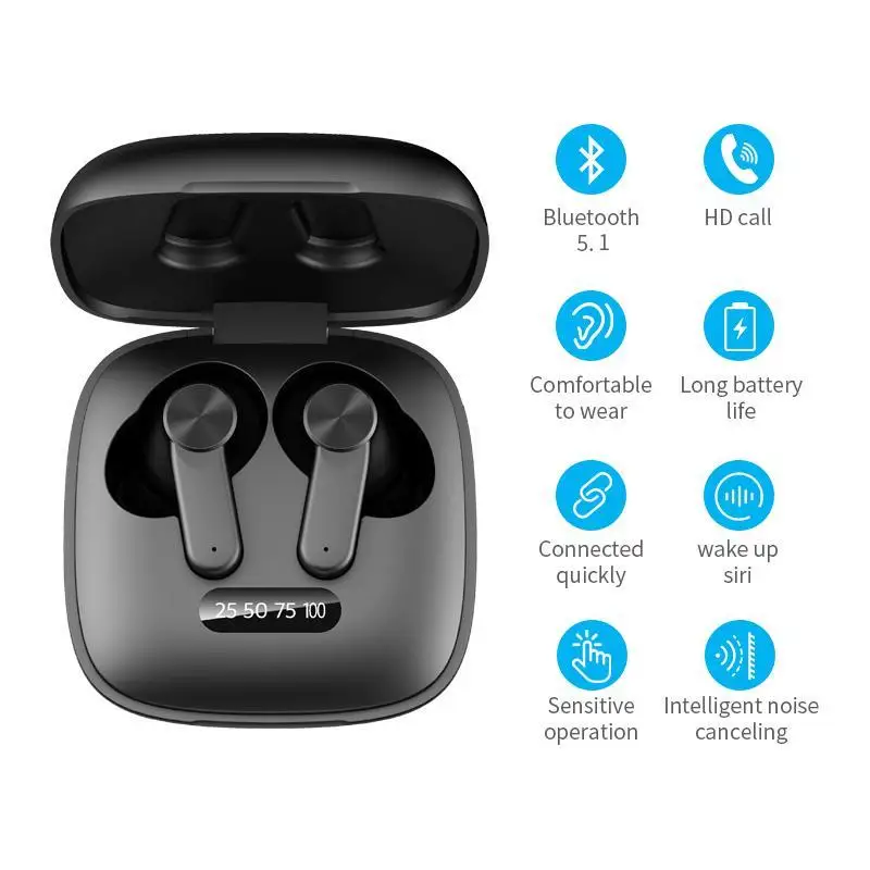 Digital Display Wireless Earphones Headphone Bluetooth 5 1 Headset Touch Control Noise Cancel HiFi For iPhone Samsung Huawei Mi