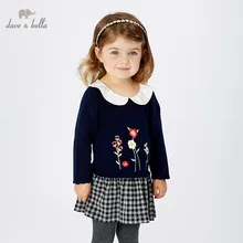 DB11414 dave bella/осеннее платье-свитер принцессы с цветочным рисунком для маленьких девочек детское модное праздничное платье детская одежда в стиле «лолита»