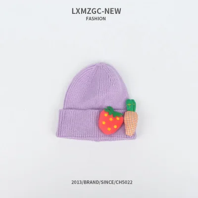 Purple CoolCheer/Новые шапки, шапка s, Детская шерстяная шапка с морковкой, карамельный цвет, осенне-зимний теплый непродуваемый вязаный головной убор - Цвет: Purple