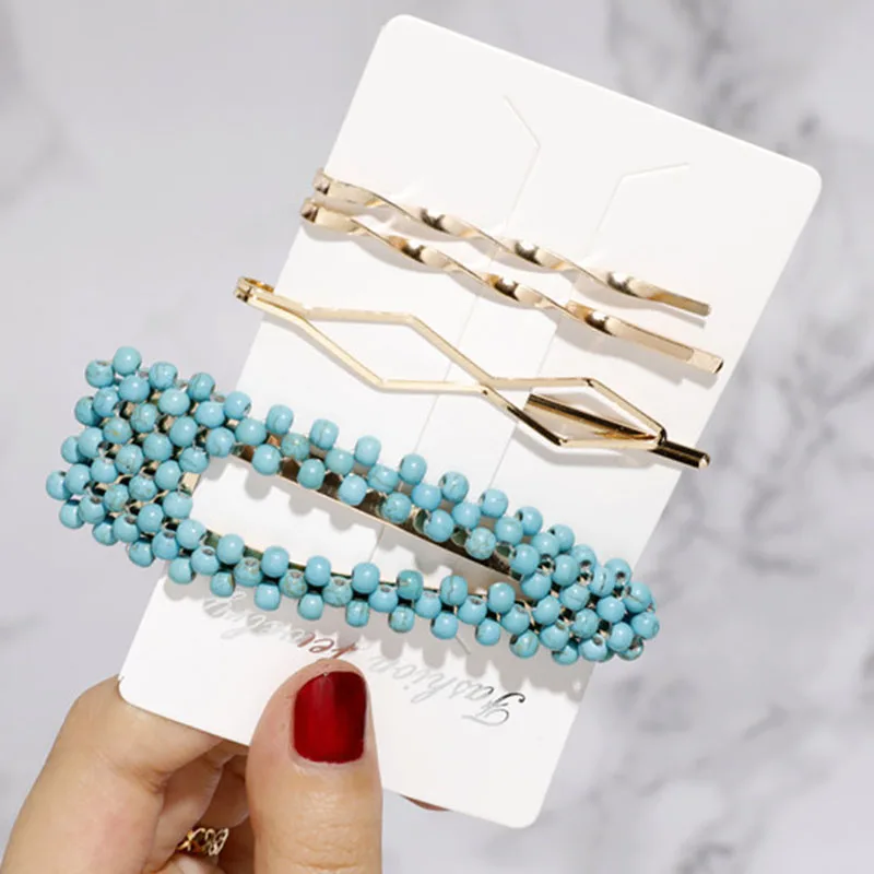 

Four-piece Set of Pearl Hair Clip South Korean Girl Heart Net Red Sweet Ins Pearl One-word Edge Clip with Liu Hai Clip