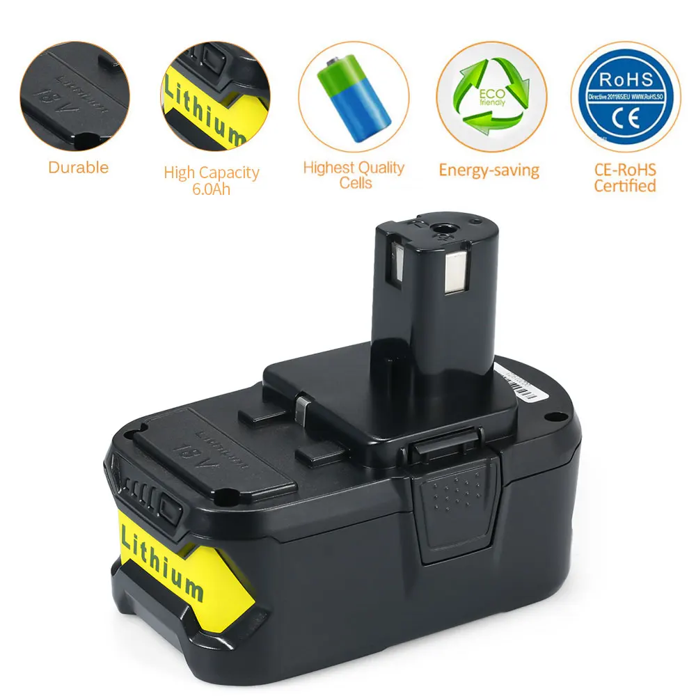 

2019 Replacement Battery for Ryobi 18V 4000mah/5000mah/6000mah Li-ion Charger One Cordless P103 P108 Drill Kit Pack Power Tools
