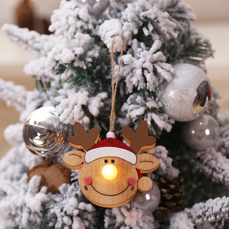 

Wooden Santa Claus Snowman Reindeer Dolls LED Lights Glowing Decor Ornaments Kerst navidad new Christmas decoration for tree