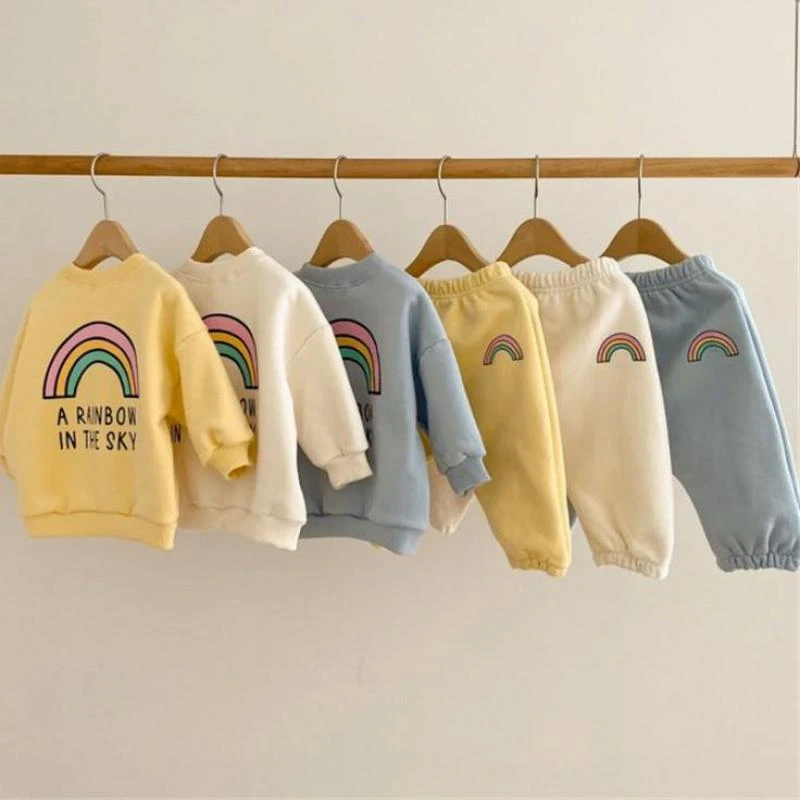 sun baby clothing set 2022 Baby Boys Girls Clothes Set Toddler Kids Children Outfits Rainbow Print Long Sleeve Sweatshirt Tops + Casual Pant Suit 2pcs Baby Clothing Set for boy