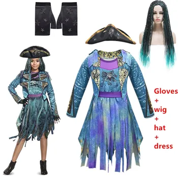 

2019 Descendants 3 Mal&Uma Ursula Daughter Braids Long Green Black Dreadlocks kids Cosplay Wig dress halloween costume for kids