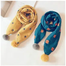 11*142 см, Детский Теплый хлопковый шарф с рисунком животных и фруктов с помпоном на осень и зиму, милое кольцо для мальчиков и девочек