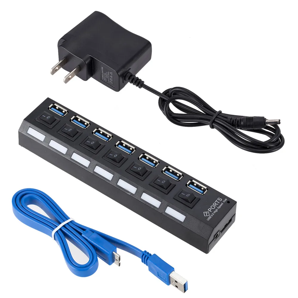 7 Ports US PLUG Мульти usb-хаб 3,0 USB разветвитель USB 3,0 концентратор адаптер портативный USB3.0 7 портов концентратор с переключателем ВКЛ/ВЫКЛ для ПК Компьютерные аксессуары - Цвет: 7 Ports US PLUG