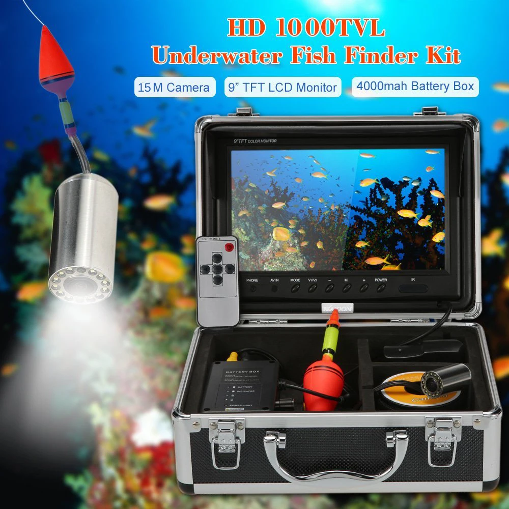 

9" TFT LCD Monitor 15m Cable Fish Finder Stainless Steel Underwater Fishing Camera System 1000TVL Waterproof Video Camera DVR