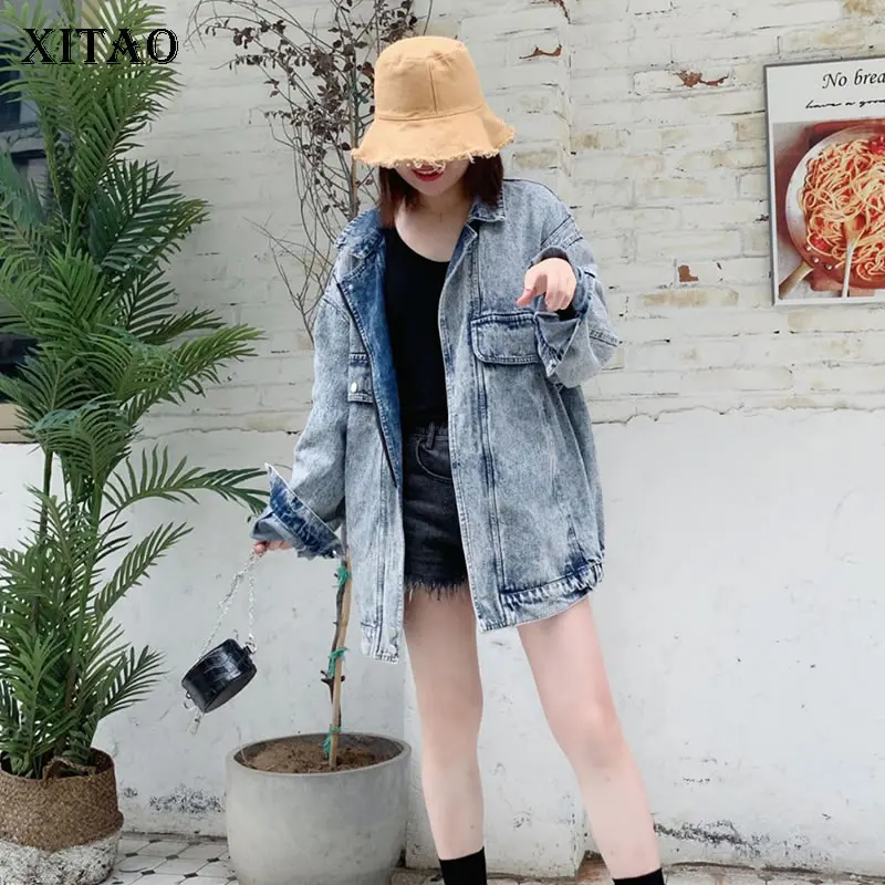 XITAO Tide Match All blue джинсовое пальто Топ женский модный отложной длинный рукав плиссированная куртка с карманами Корейский Осенний WLD2412
