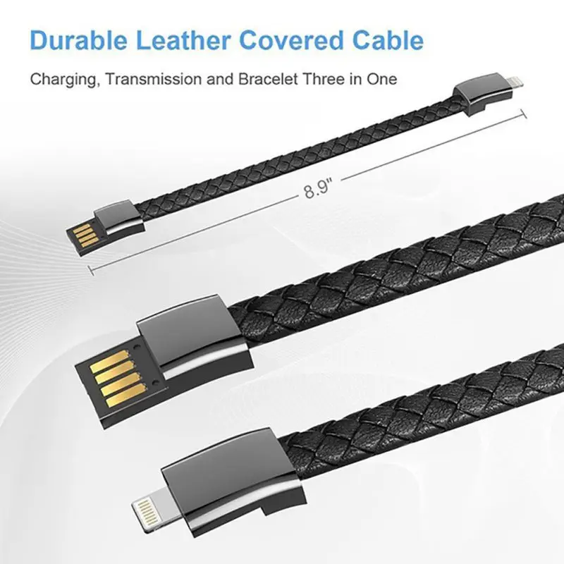 Тип-C телефонный кабель открытый Портативный кожаный мини Флешка USB в виде браслета Зарядное устройство для зарядки и синхронизации данных кабель синхронизации данных Шнур для Android iPhone