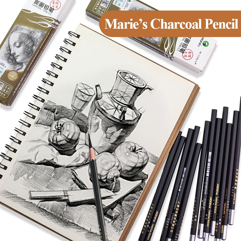 Marie's 6/12pcs Professional Sketch Charcoal Pencil Soft/Medium/Hard/Extra-soft Drawing Charcoal Pens Art Supplies C7300/7360 5