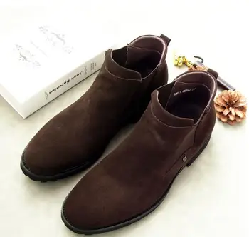 

sleeve Men Flip fur ankle boots Vintage Chelsea Genuine Leather slip-on Martin boots for men fashion casual boots