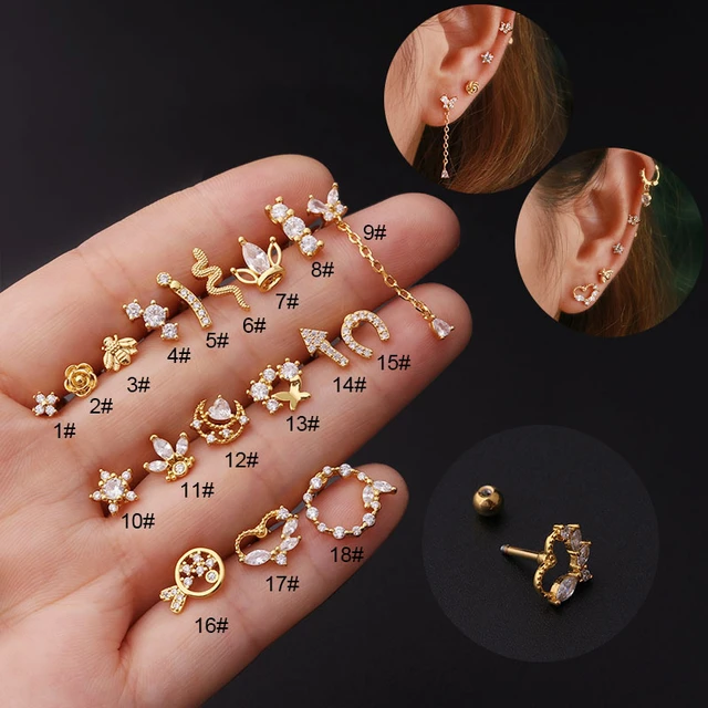 1PC Helix Tragus Piercing Hoop Earring for Women Cartilage Ear Piercing  Septum Rook Lobe Chain Hoop Earring Zircon CZ Jewelry - AliExpress