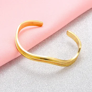 

HECHENG Simple Wave Open Bangle carved nail cuff bracelet jewelry Bangle for Women Girls Party fashion gift
