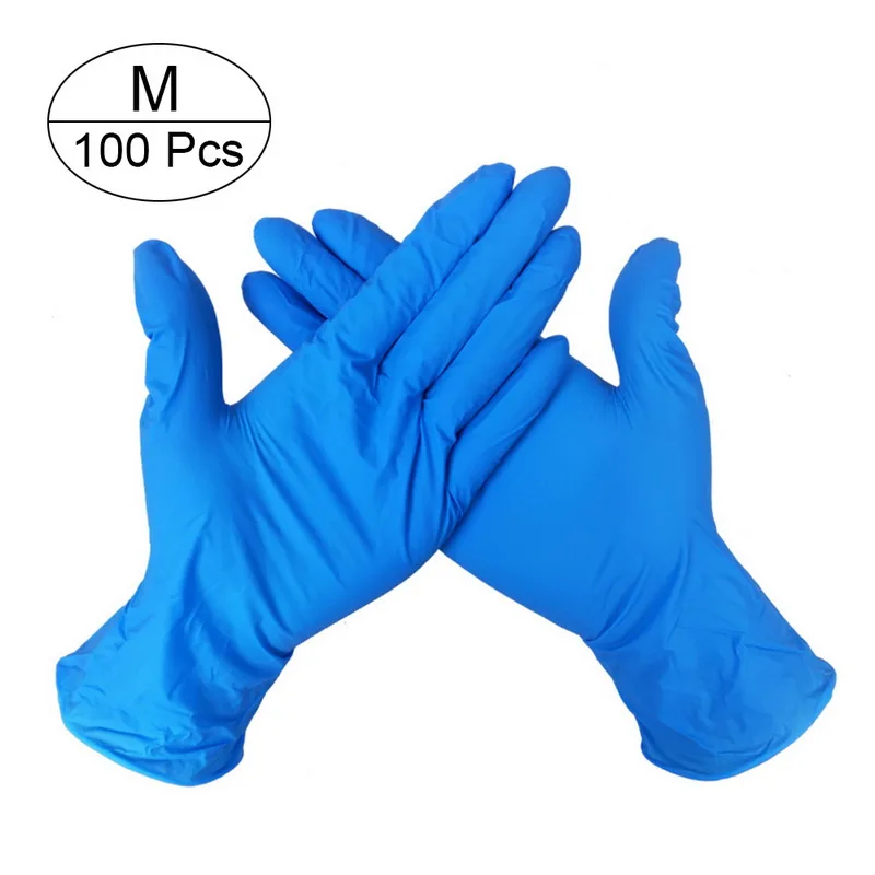 100 шт 3 цвета одноразовые латексные перчатки для мытья посуды/кухни/медицинских/рабочих/резиновых/садовых перчаток универсальные для левой и правой руки - Color: blue M