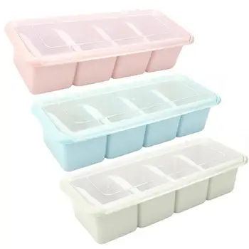 

4 Cells/1Set Seasoning Box Spice Rack Organizer Condiment Holder Container Kitchen Spice Jars for Spice Tool Drop Shipping