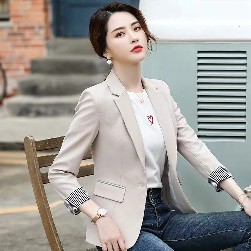 

2020 Autumn New Professional Temperament Coat Single Button Black Pure Color Big Code Women Slim Fashion Work Wear Female Suit