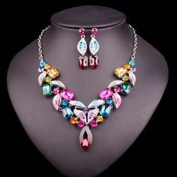 

FASHION SILVER PLATED CRYSTAL NECKLACE EARRING BRIDAL JEWELRY SETS FOR BRIDES WEDDING PARTY PROM COSTUME DECORATION GIFT WOMEN