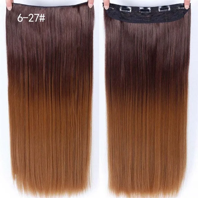Buqi градиентные цветные невидимые рыбий провод длинные прямые высокотемпературные волокна синтетические волосы для наращивания для взрослых женщин - Цвет: 6I27
