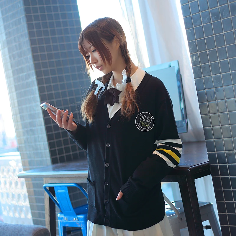 Anime DuRaRaRa! DuRaRaRa Cosplay Black Knitted Sweater Students Autumn JK Uniform Cardigan Coat Knitwear Fashion