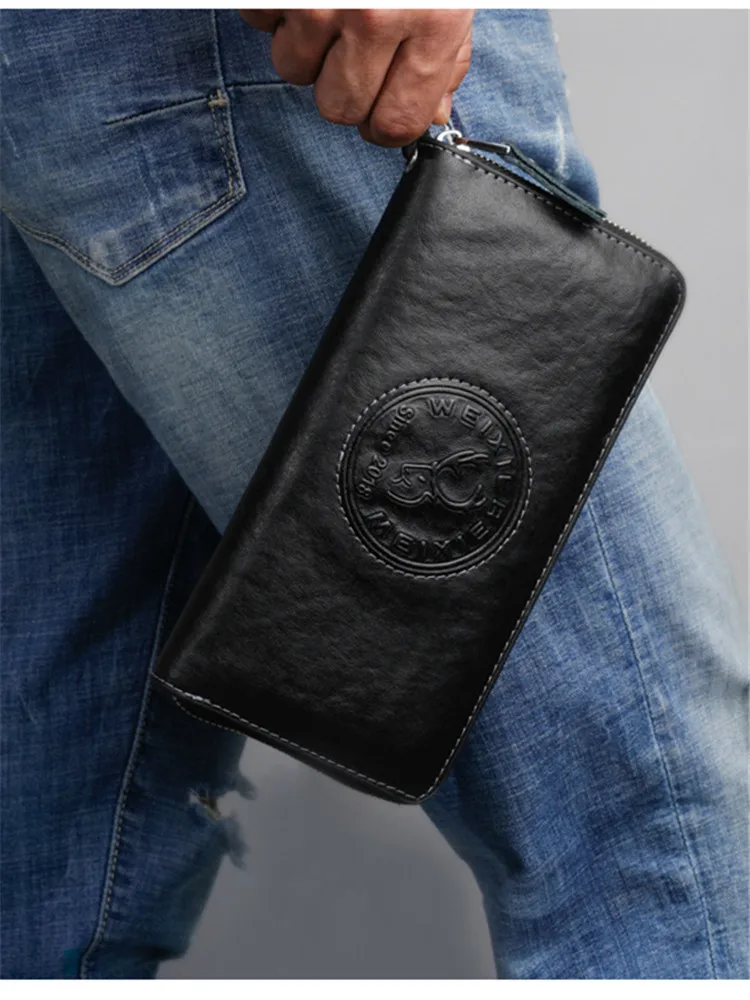 WEIXIER RFID Anti-Theft Swipe Card Wallet Men's Leather Wallet Multifunctional Long Card Holder Wallet