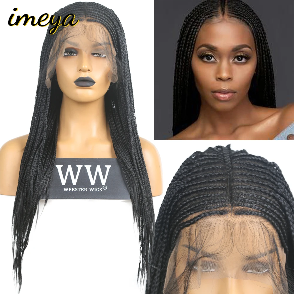 

FANXITON 13x6 Braide Wigs Heat Resistant Fiber With Baby Hair Black Braided Box Braids Synthetic Lace Front Wigs For Women