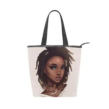 

ALAZA fashion Design Canvas Tote Handbag Afro Girls Women Printed Female luxury Shoulder Bag Daily Use Shopping Bag Lady News