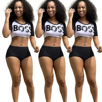 

Short Set Print 's Casual Women Pullover Above Knee Mini Elastic Waist Letter Polyester Turn- Down Collar