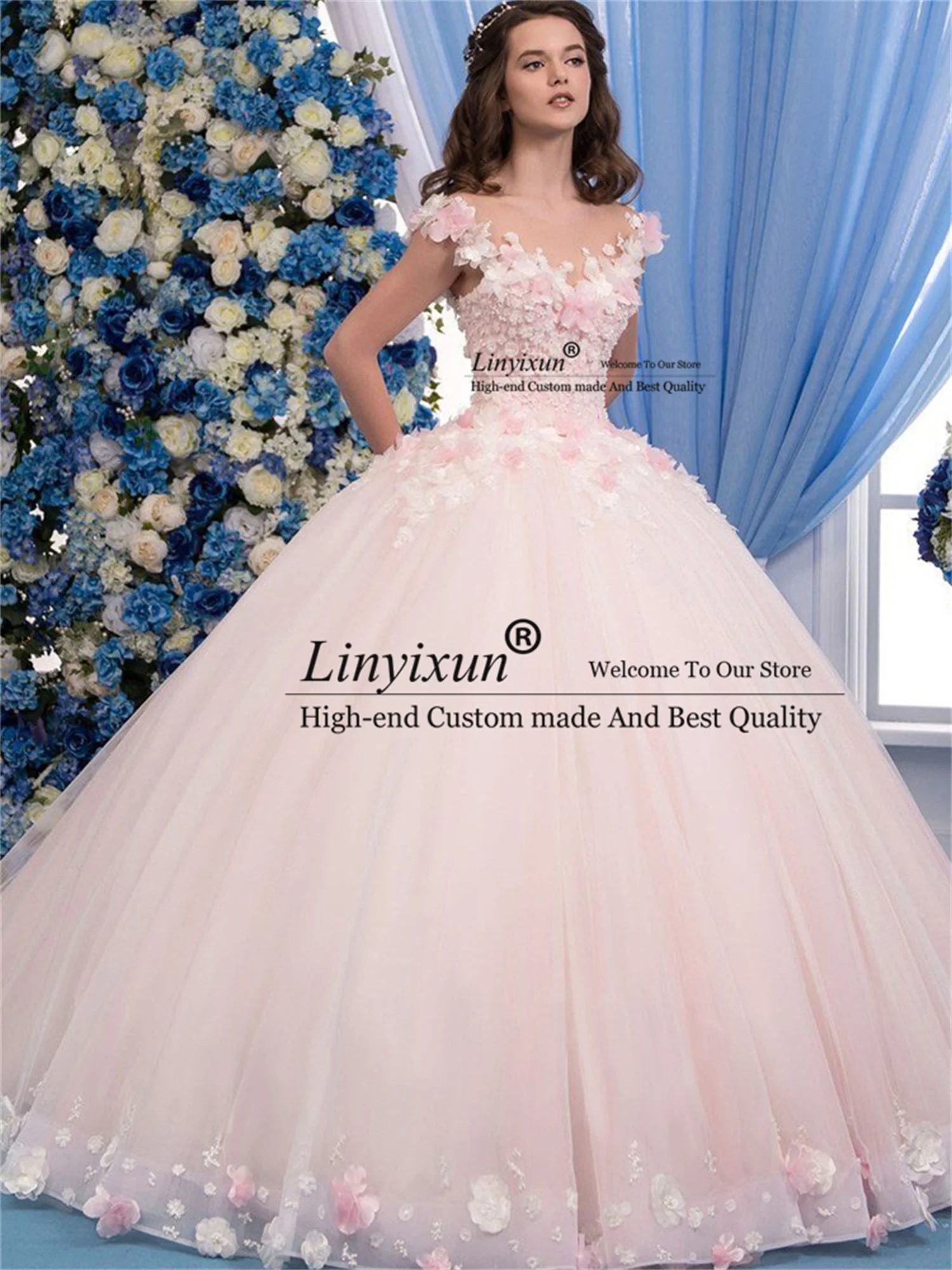 

Lovely Pink Quinceanera Dresses 2021 Scoop Ball Gown Lace Up Sweep Train vestido de 15 anos Flowes Beads Long Sweet 16 Dress
