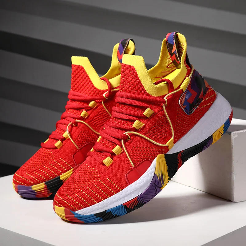

Fashion Red High-Quality Cushion Men's Basketball Sport Sneakers Breathable Women Basketball Shoes Comfortable Sock Sneakers Man