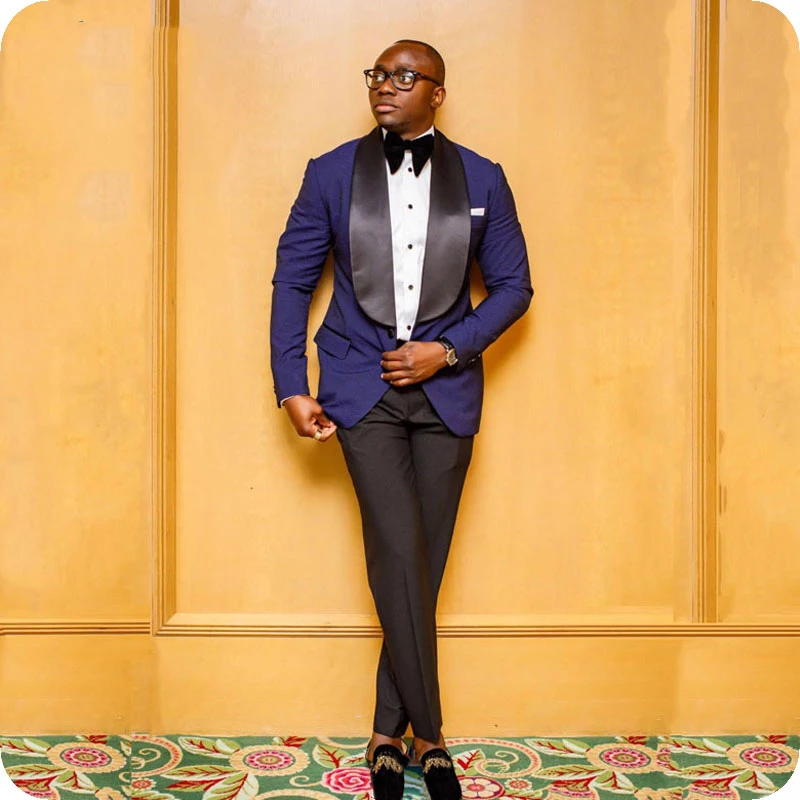 Trajes De Hombre Azul Real Para Boda Chal Ancho Negro Solapa Un Botun Ajustado Novio Esmoquin Macho Blazer Ternos Traje 2 Piezas Aliexpress Com Imall Com