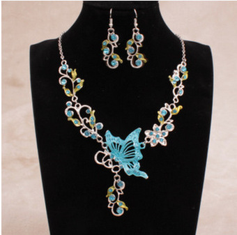 Jewelry Set Bride Rhinestone Jewelry Set Silver Plated Butterfly Choker Necklace Earrings Set Jewelry For Women Girls