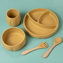 1set Bébé Silicone Vaisselle Salle À Manger Bols En Forme De Citrouille Vaisselle Alimentation SANS BPA Dessin Animé Plaques Enfants Bébé Alimentation Dîner Bol 