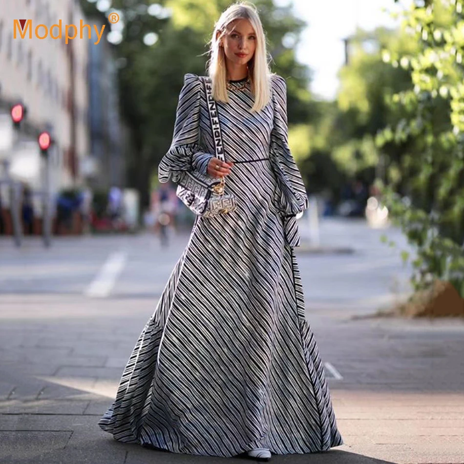 Elegant Diagonal Stripes Women Long Dress Sexy Long Lantern Sleeve Celebrity Evening Party Dress Female 2020 Autumn Fashion New Elegant Diagonal Stripes Women Long Dress Sexy Long Lantern Sleeve Celebrity Evening Party Dress Female 2020 Autumn Fashion New