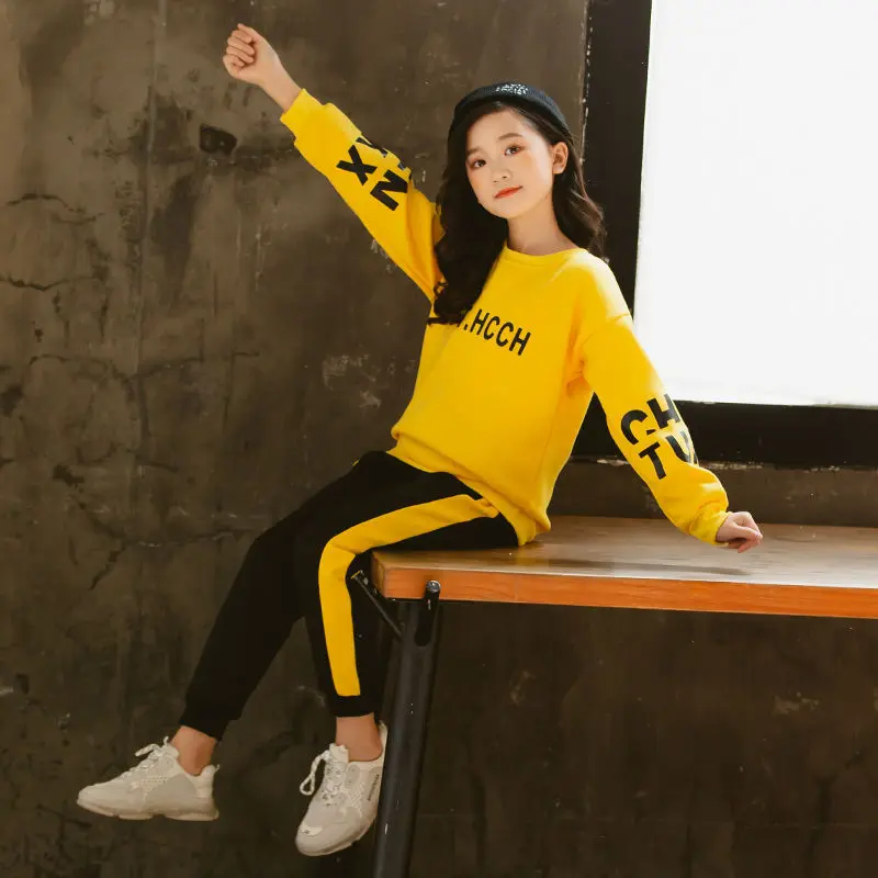 

Girls Spring Autumn Sport Clothing Set Children's Printed Letter T-shirt Pants 2pcs Outfits Kids Fashion Tracksuits Clothes