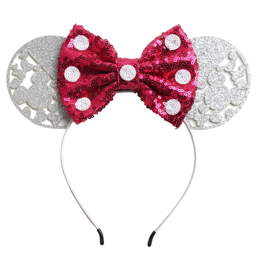 Disney Girls Bows Minnie Mickey Headband Ears Play Game Women Party Ears Sequin Hair-Bands Princess Head Hoop Plush Toy Kid Gift