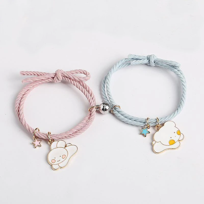 Romántico 2 unids/set imán par pulsera lindo de dibujos animados perro colgante de gato Braslet BFF Brazalete amigo Pulseras pareja Brazalete regalo