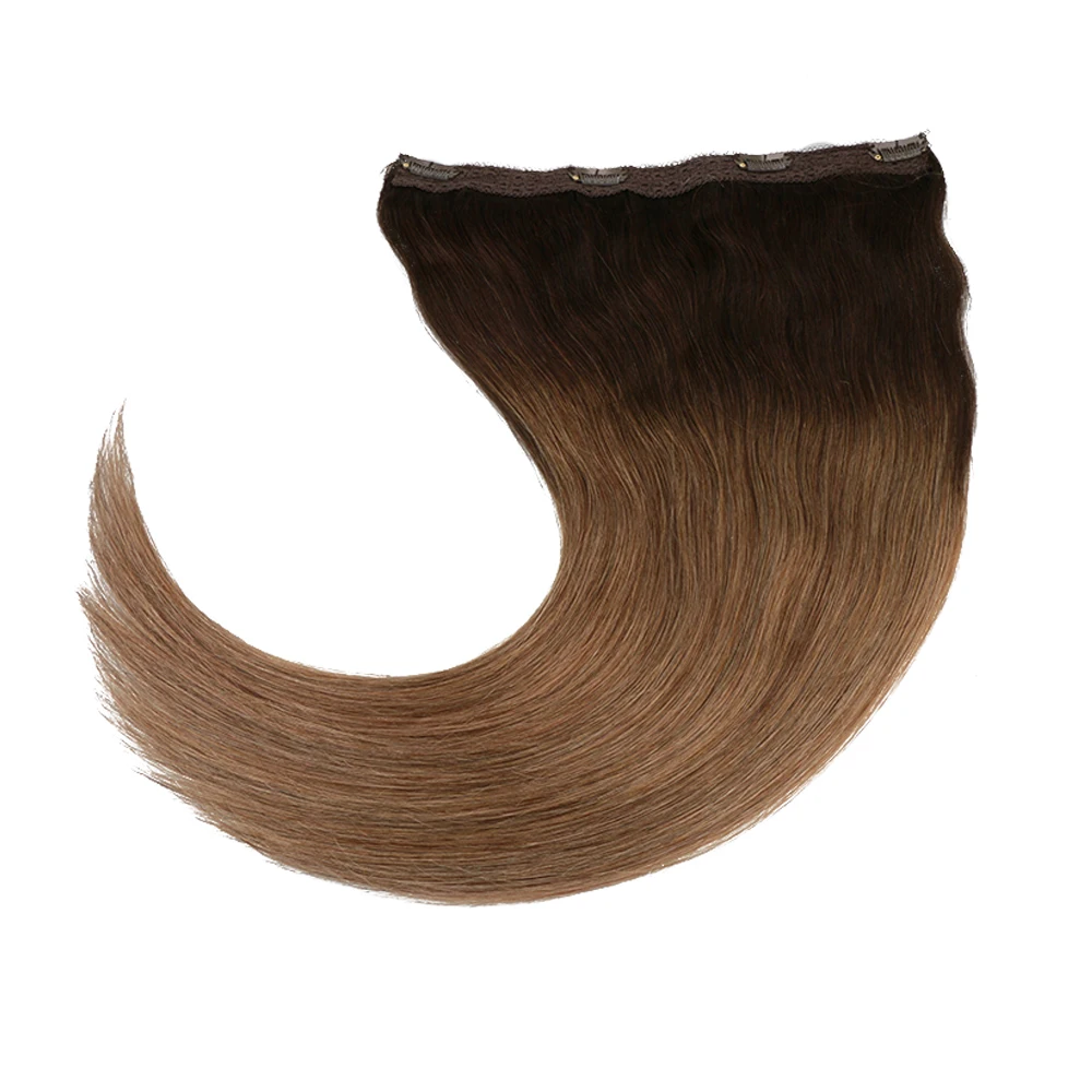 Toysww One Piece Clip in Hair Extensions Human Hair Double Weft Clip on Extensions Balayage Brown #2/2/8