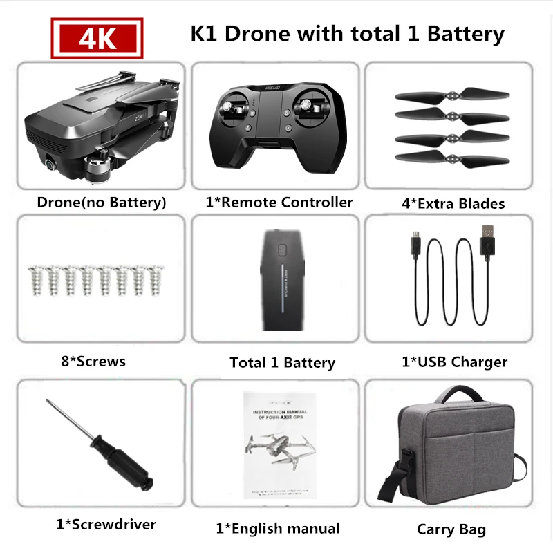 Visuo ZEN K1 Радиоуправляемый Дрон с GPS 4K Квадрокоптер с камерой управление жестами Квадрокоптер Flight 28mins следить за мной Дрон VS F11 B4W SG906 - Цвет: Carry Bag 1B