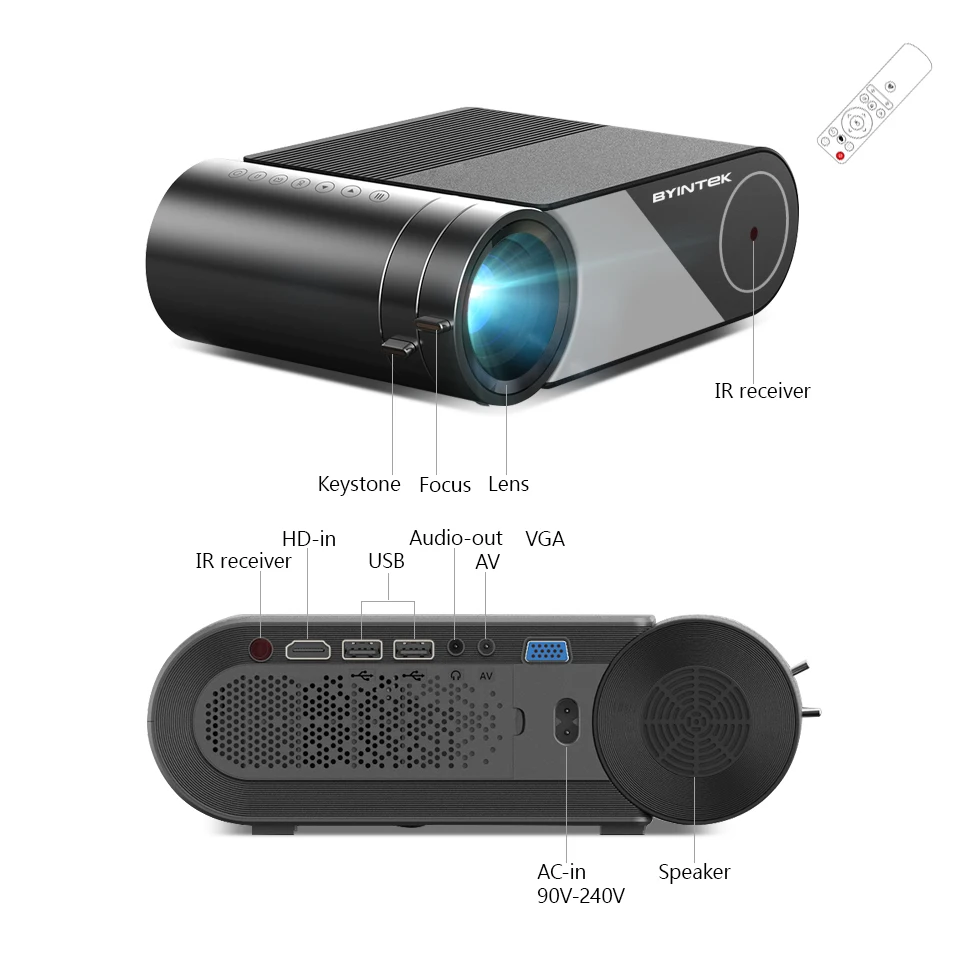 BYINTEK K9 Full HD 1080P LED Portable Movie Game Mini Home Theater Projector (Option wifi-display For Smart Phone Tablet) new projector