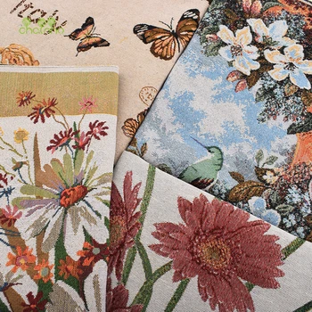 

Chainho,4pcs Floral Series,Yarn Dyed Polyester Cotton Patchwork Cloth,Jacquard Fabric For DIY Sewing Cushion,Cutain,Bag Material