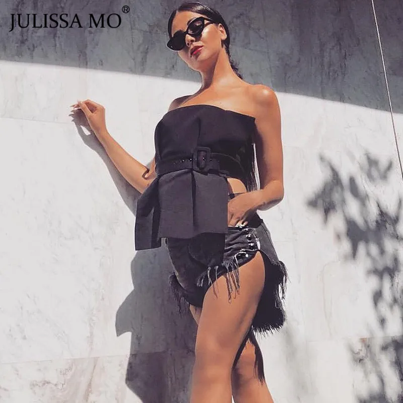 Julissa mo, летние женские топы с открытыми плечами, модные, без бретелек, без рукавов, тонкие сексуальные топы для женщин, повседневный укороченный Топ для женщин